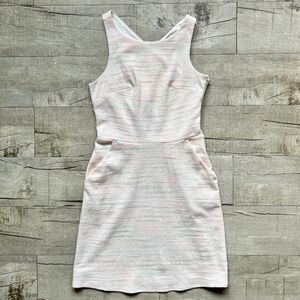 LOFT Metalic Tweede Pink Cream Striped Cross Back Fit Flare Sheath Dress 00P